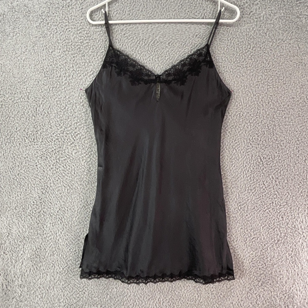 Victoria's Secret Slip Dress Womens‎ M Black Silk Satin Lace Trim Night Gown